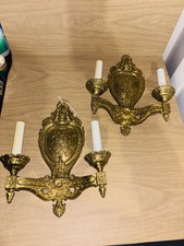 VTG Pair Brass Double Arm Wall Sconces Victorian Style Corset Electric(2) picture