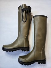 LE CHAMEAU VIERZON J FE TARTAN JERSEY LINED WOMEN'S DARK GREEN WELLINGTON BOOTS picture