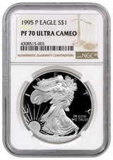 1995-P Proof American Silver Eagle One Dollar Coin NGC PF70 Ultra Cameo picture