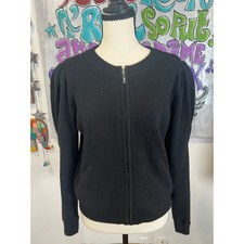 Charter Club Luxury 100% Cashmere Puff Sleeve Zip Cardigan Black PL NWT picture