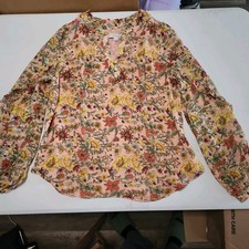 Loft Fall Floral Women's Blouse Small Boho , Autumm Pink/Yellow/Green/Red Tones picture