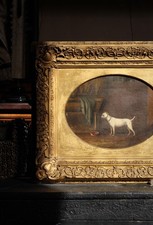 Early 19th C Naive English School Oil on Canvas White Bull Terrier Folk Art picture