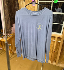 Comfort Colors Men's Blue Long Sleeve Crew Neck Graphic Cotton Knit T-Shirt L picture
