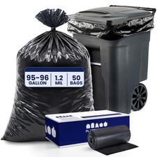Plasticplace 95-96 Gallon Trash Bags, Black, 1.2 Mil, 50 Count picture