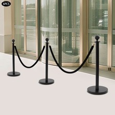 6 PCS Black Stanchion Posts Queue Pole w/ 4 1.5M Ropes Crowd Control Barrier NEW picture