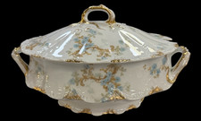 THEODORE HAVILAND LIMOGES FOR JW PUTTS BLUE FLORAL GOLD SWAGS TUREEN picture