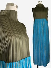 Issey Miyake Pleats Please Green blue pleated striped midi dress designer 3/M picture