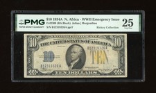 DBR 1934-A $10 North Africa Silver Fr. 2309 PMG 25 Serial B12319326A picture