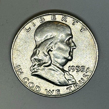 1958 D Franklin Half Dollar 50C 90% Silver Business Strike Denver picture