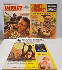 LOT OF 3 MEN'S MAGAZINES 1957-1960 - IMPACT, MAN'S CONQUEST & CAVALIER VTG PULP picture
