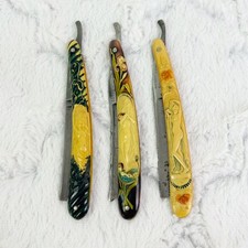 Antique Straight Razors Set of 3 Various Germany Art Nouveau Handles  picture