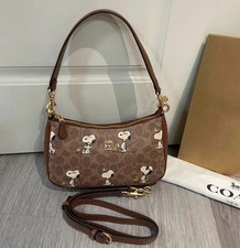 Best Offer x PEANUTS CBJ88 Teri Shoulder Bag Tan Brown Snoopy Print Signature picture