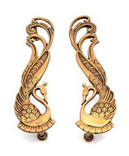Antique Brass Peacock Door Pull Handles 11 Inch Pair, Handmade 2 Piece picture