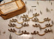 Vintage French Provincial Brass White Gold Drawer Pulls Handles Set Lot Of 7  picture