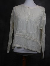 NWT Anthropologie Tiny Boho Lace-Trim Cream Peasant Blouse - S picture