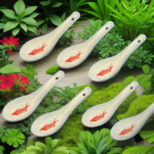 Asian Soup Spoons Set, Japanese Red koi fish Ceramic Soup Spoons set of 6 picture