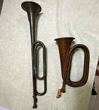 Antique Whaley Royce Copper Bugle & Fanfare trumpet lot. True=Tone A6 mouthpiece picture