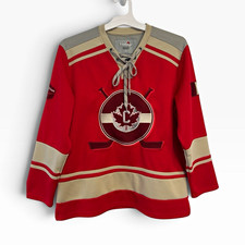 Vintage Team Canada Hockey Jersey Lace-Up Front Red/Gray/Beige Youth L/G picture