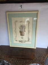 Rare Vintage Framed Art Cactus In A Bucket Matted *see Pics picture