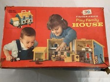 Vintage 1969 Fisher Price Blue & Yellow Little People Play Family House picture