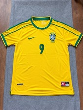 Nike Brazil 1998 Ronaldo #9 Yellow Soccer Jersey Size L Vintage Fast Shipping picture