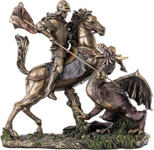 St. George Slaying the Dragon Statue - St. George, Legendary Medieval Knight Scu picture