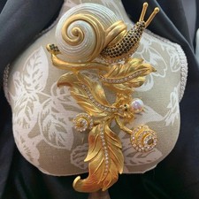 Vintage Baroque Heavy Craft Snail Brooch Electroplated Real Gold  picture