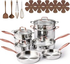 CAROTE 21pcs Tri-Ply Stainless Steel Cookware Set - Gold picture