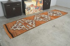 3x12 Turkish Antique Runner Rug Hand-Knotted Neutral Vintage Oushak Wool Rug,436 picture