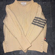Thom Browne Cable-Knit Wool Crewneck 4-Bar Sleeve Stripe Sweater XS picture