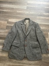 Vtg Harris Tweed Blazer 100% Scottish Wool Gray Plaid Mens Sz 44R picture