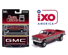 IXO Model 1977 GMC Sierra Grande K2500 Crew Cab Wideside Dark Red & Silver 1/64 picture