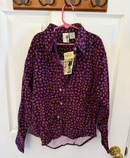 NWT Vintage 80s 90s Topsville Purple Floral Button-Up Long Sleeve Shirt GIRLS M picture