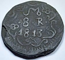 1813 Morelos Oaxaca Mexico 8 Reales Antique Revolution 1800's SUD Copper 8R Coin picture