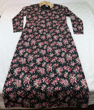 VTG Hanna Anderson Pink Floral Midi Dress Women L Long Sleeve USA Pockets Modest picture