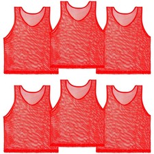 RAINFLOW Red Soccer Pinnies 6 Pack Nylon Mesh Scrimmage Training Vests picture