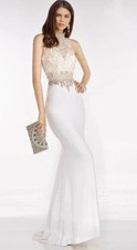 NWT $369.00 Alyce Paris High Neck Pearl Gold Lace /jersey Ivory #65125 Gown Sz 2 picture