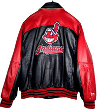 VTG Mirage Cleveland Indians Mens Sz Large Leather Bomber Jacket Chief Wahoo MLB picture