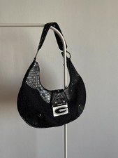Vintage Y2K Gussaci Black Hobo Bag Spiked Studded Monogram Crocodile Embossed picture