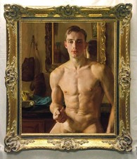 Hand painted Old Master-Art Antique Oil Painting male nude men on Canvas 20x24