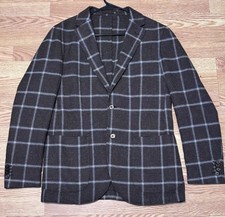 LBM 1911 Blazer Sport Coat Mens 48 IT US 38 Brown Plaid Unstructured Cotton MINT picture