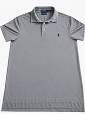 Polo Ralph Lauren Performance Polo Men's L Gray Solid Short Sleeve Poly Blend picture