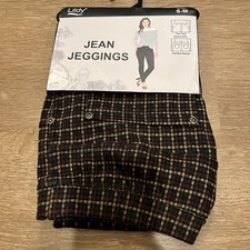 Lildy Plaid Jean Jeggings - Navy/Brown  (S-M)NWT picture