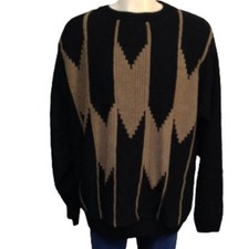 VTG Protege Coogi Style Acrylic Crewneck Knit Sweater Size L Black / Beige 2XLT picture