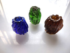 3 Antique Mid 1800's Large Rare American Glass Curtain Pulls Blue Green Lt Brown picture