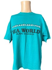 Vintage 1990 Single Stitch Sea World San Diego Penguin Styled Green Shirt Size L picture