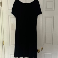 Talbots Black Solid Scoop Neck Short Sleeve Knit Knee Dress Size L Embroidered picture