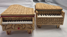 Vintage Folk Art Matchstick Jewelry Boxs Handmade Felt Lined picture