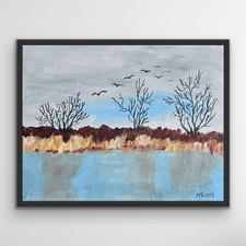 ARivers Impressionist Modern Art River Landscape Painting 14x11 Canvas Original picture
