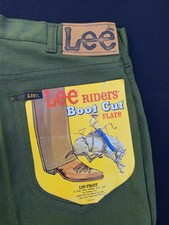 Vintage-70's Deadstock Lee 5-Pocket Boot Cut flare Pants Kelly Green 30x36 NWT picture